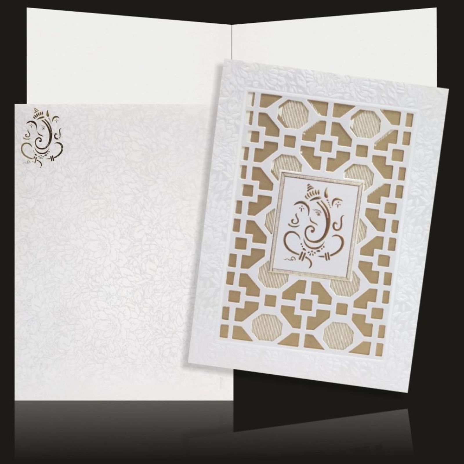Awestruck Box Cut Design With Ganesha Theme Wedding Card - KNK70161-1